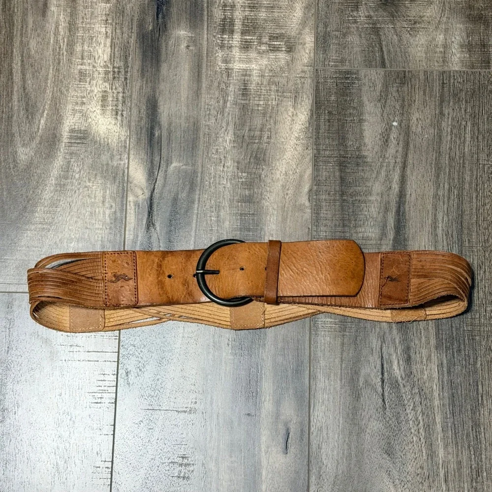 Vtg Hollister Tan Brown Genuine Leather Multi Strand Braided Waist Belt Size M L